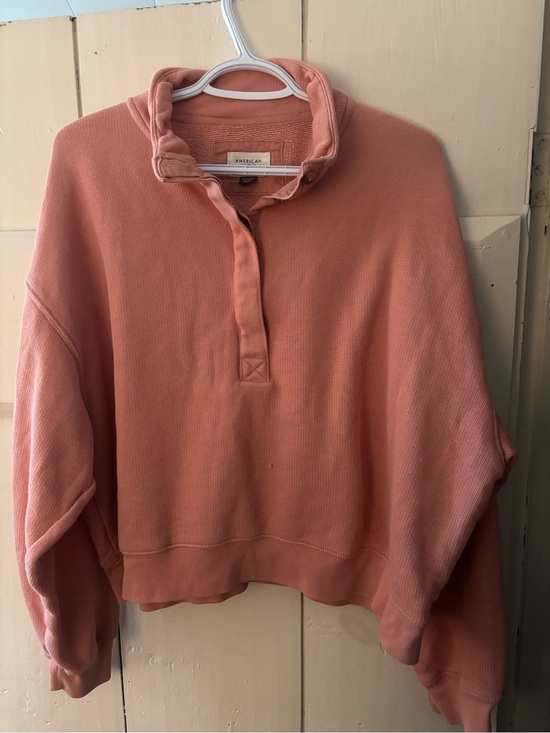 American Eagle Outfitters Tops - American Eagle Outfitters Coral Pullover Half-Snap Sweatshirt